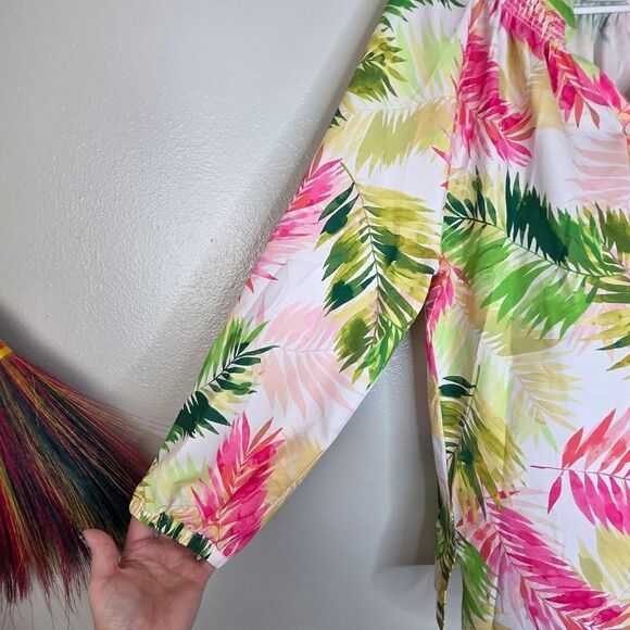 Draper's & Damon's White & Bright Multi Colored Tropical Print Silky Blouse Lrg - Picture 6 of 11